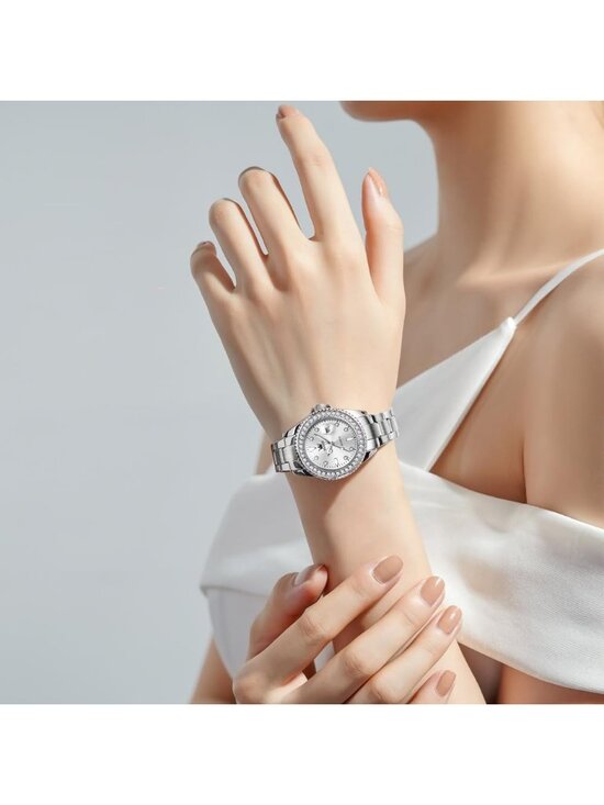 Women\'s Silver Analog Diamond Stainless Steel Waterproof Elegant Luxury Watch main image 4